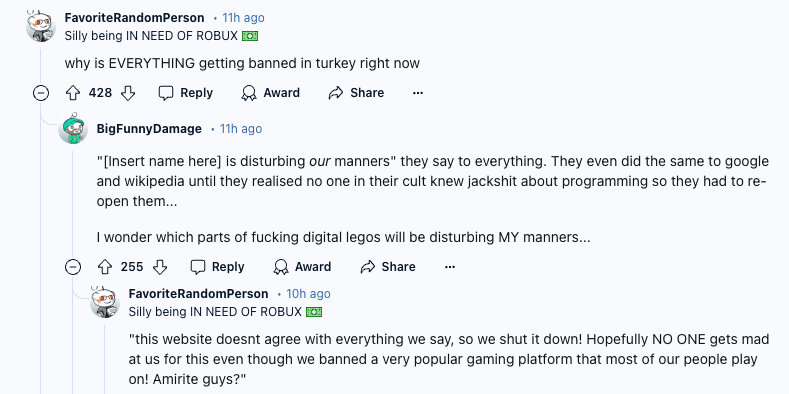 comments from netizens about roblox ban on reddit