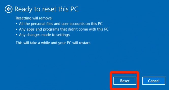 reset this pc now