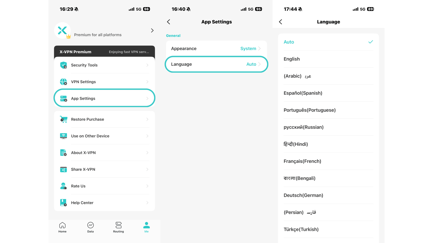 language setting on mobile