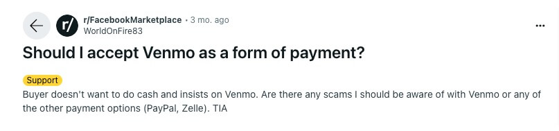 reddit topic about venmo scams