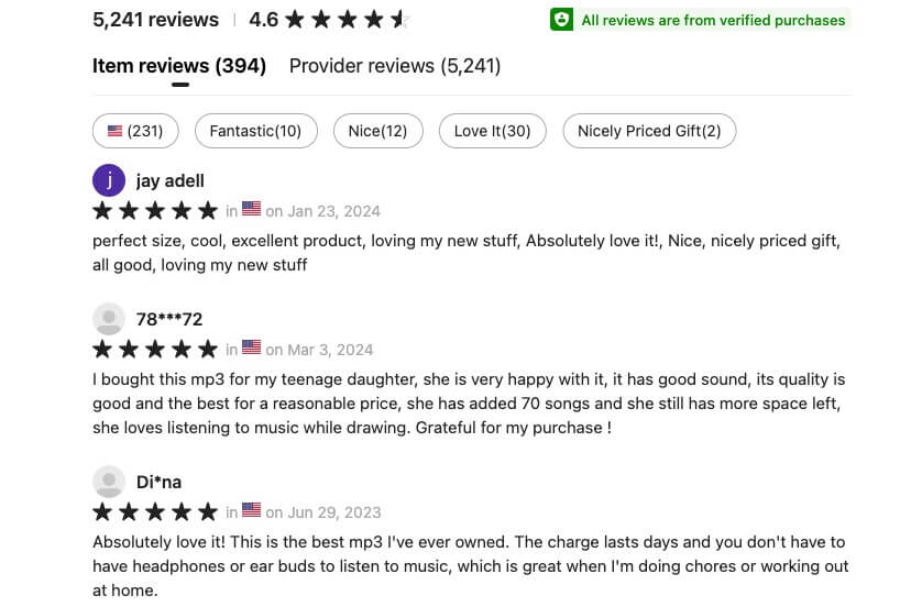 an mp3 review on temu