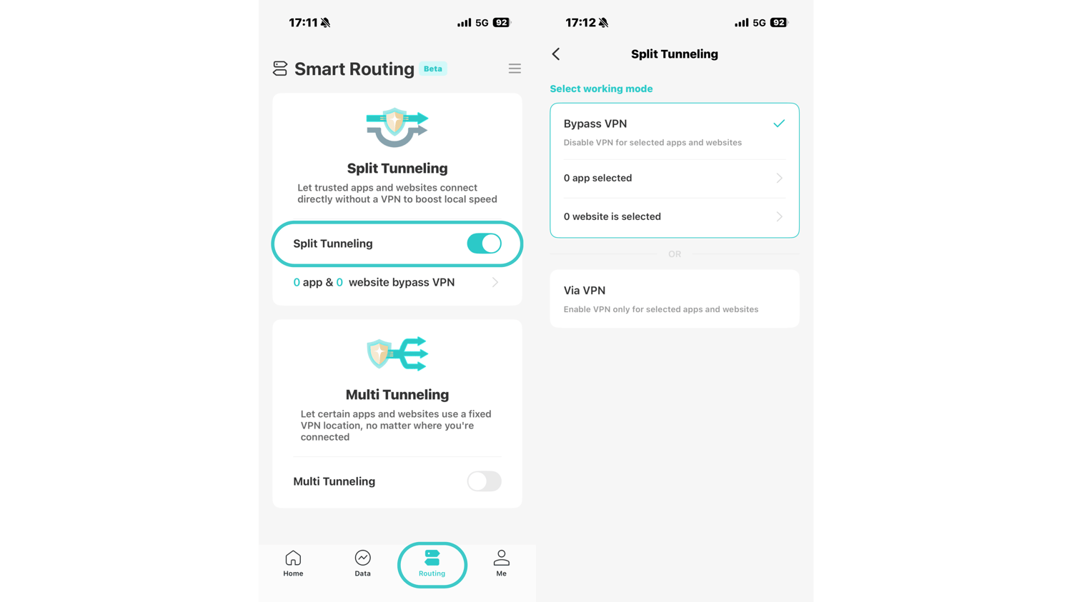 split tunneling on mobile