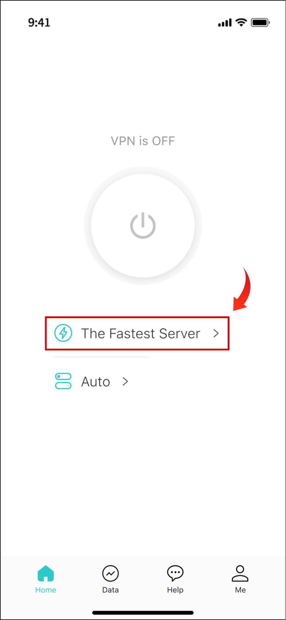 tap the server option