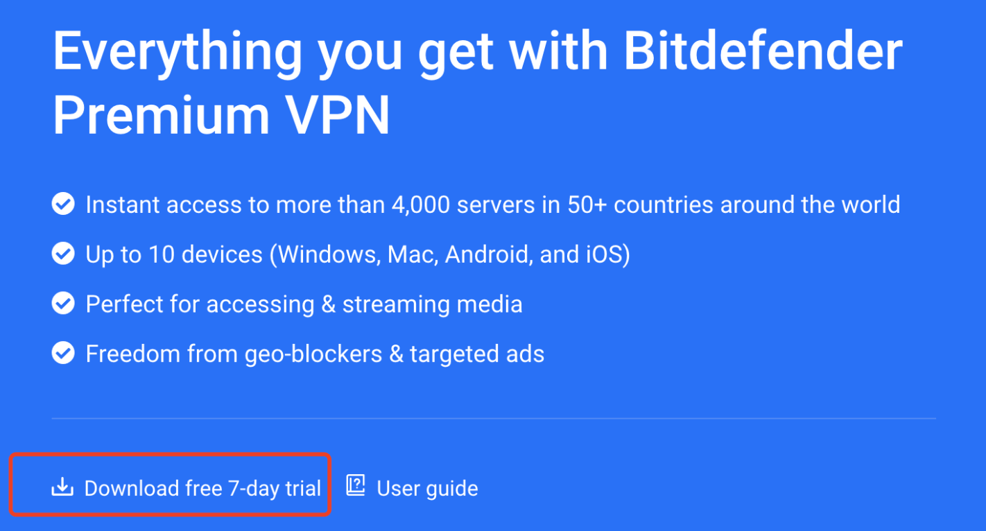 Bitdefender VPN free trial interface
