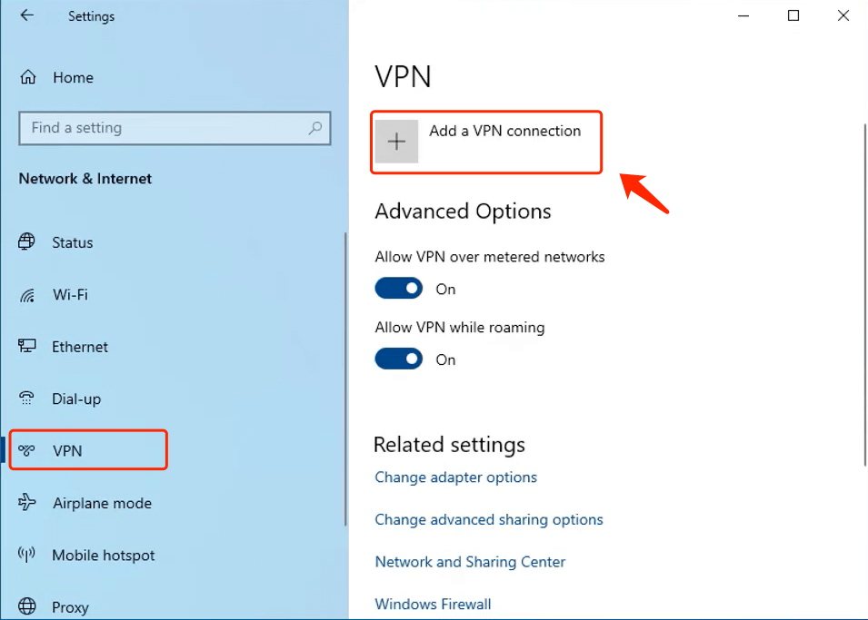 add a vpn connection on windows