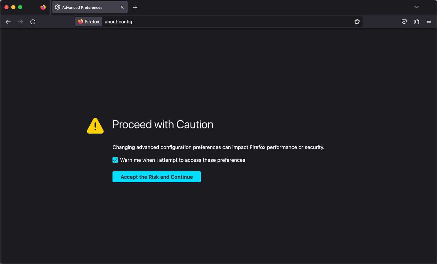 click on accept the risk and continue