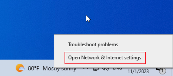 select Open Network & Internet settings