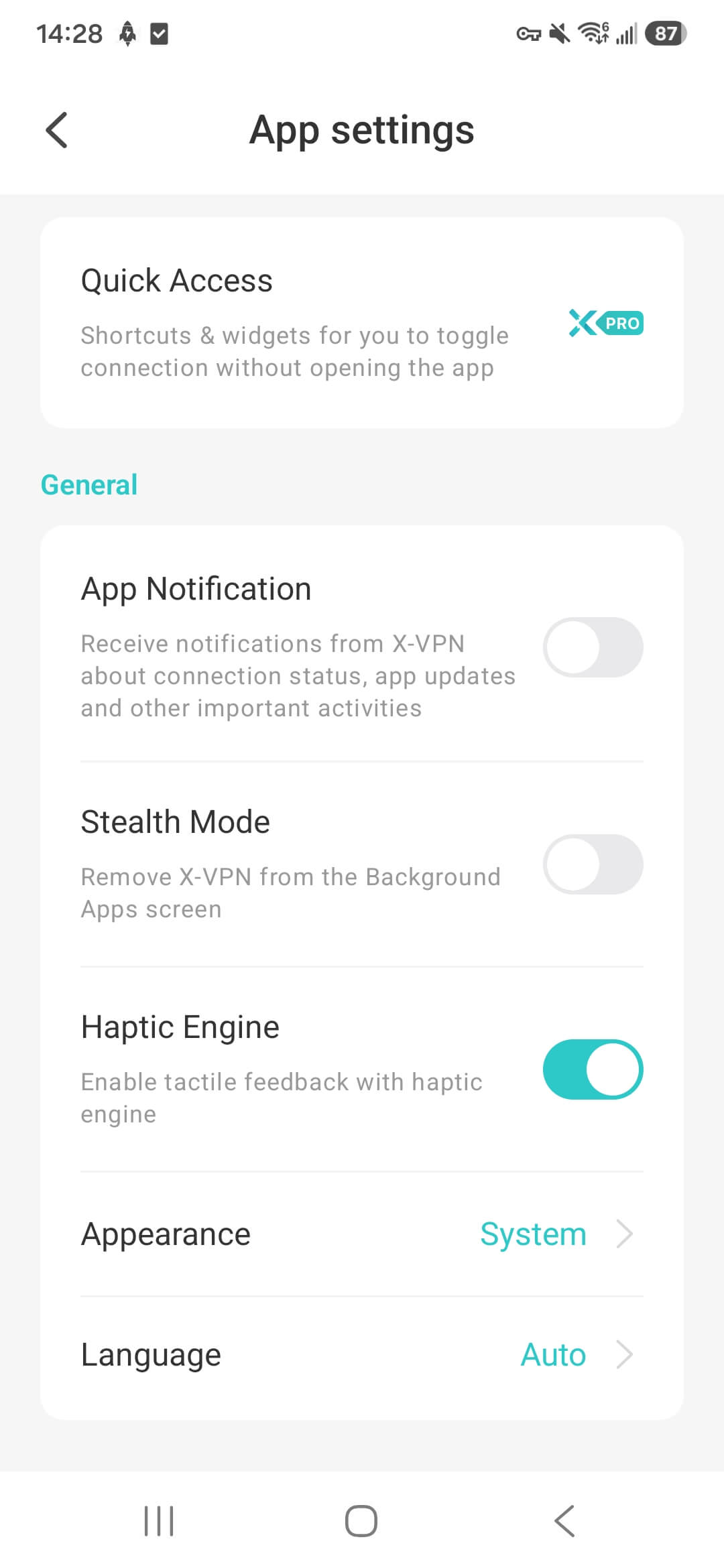 app settings