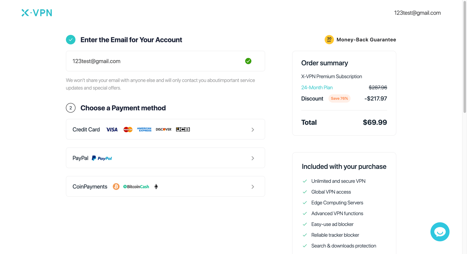 x-vpn payment method