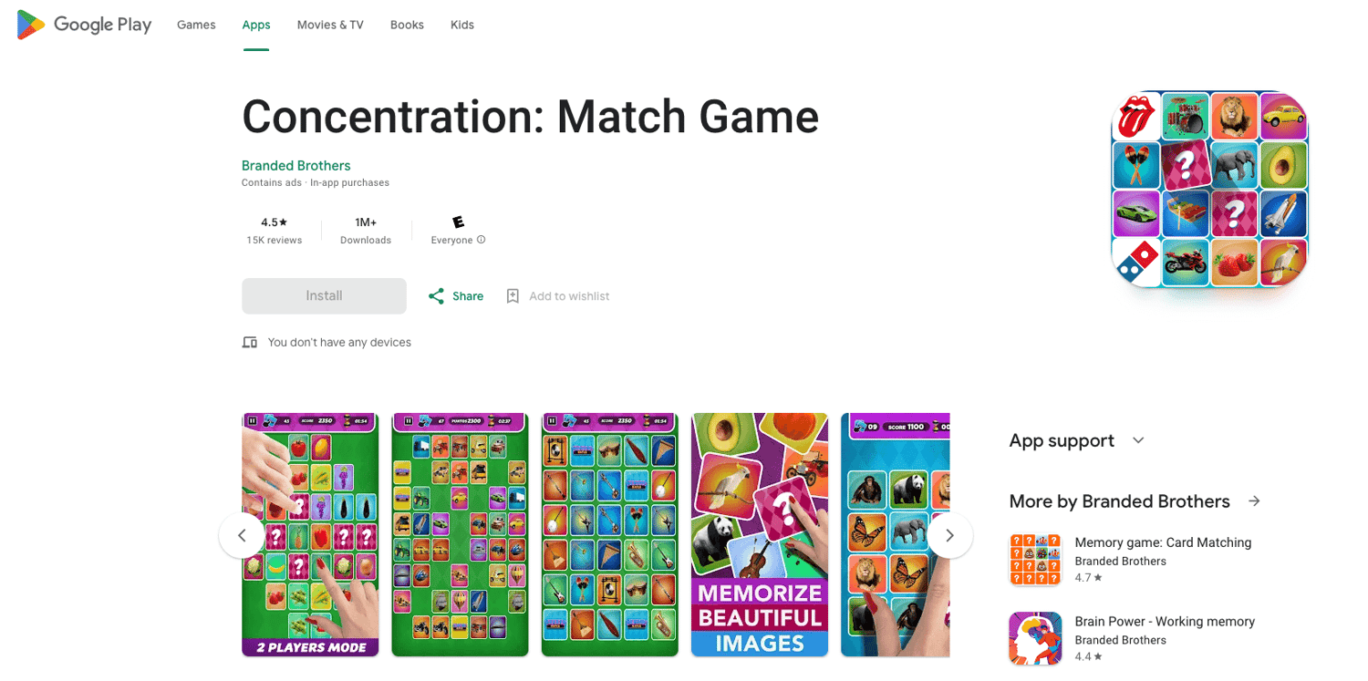 concentration match game