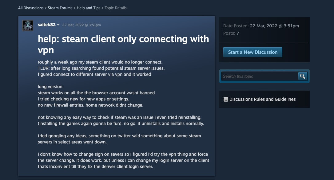 steam cliet only connecting with vpn
