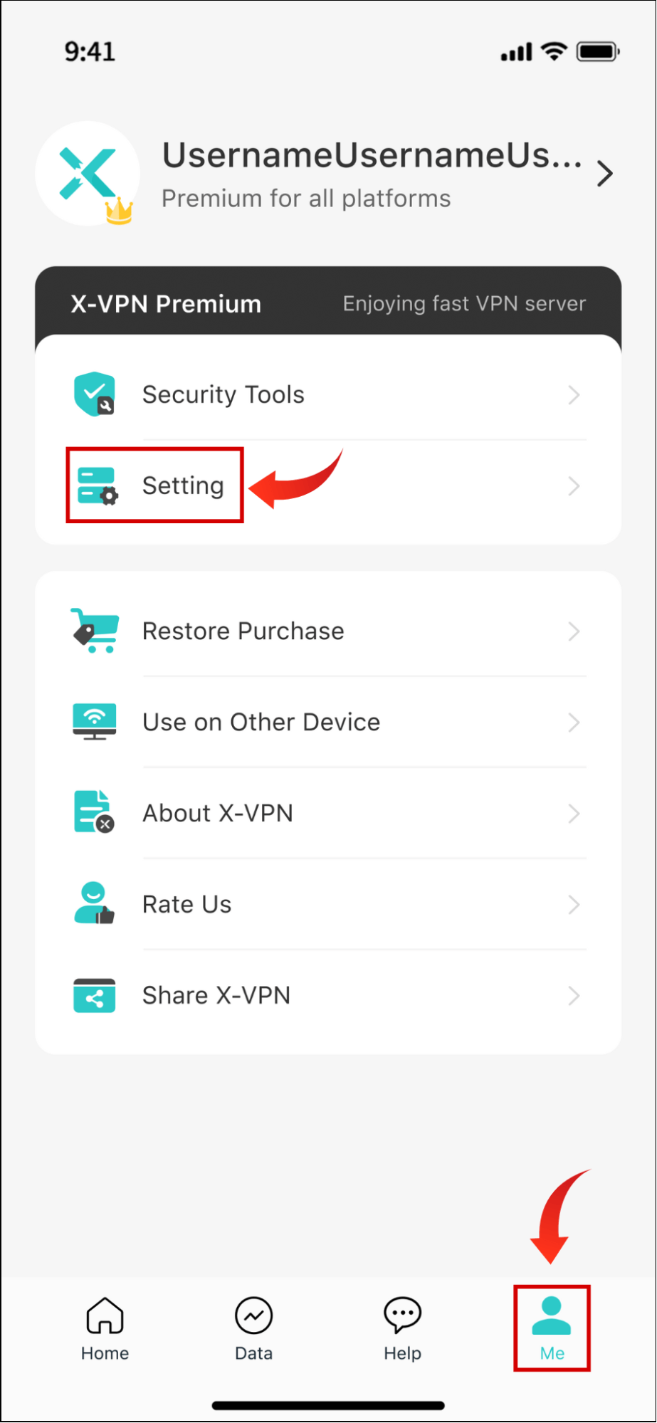 navigate to xvpn setting