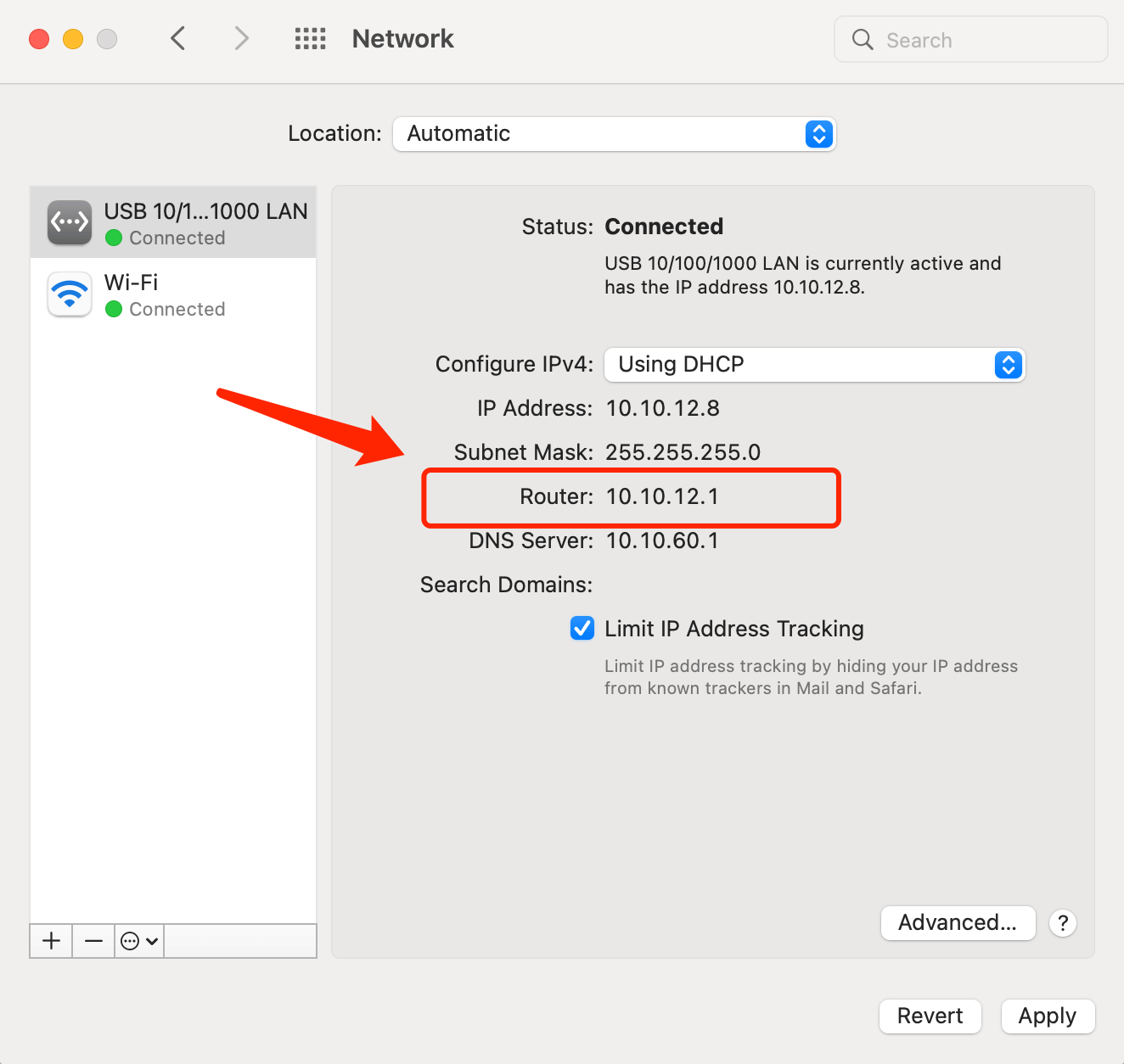 select the wired network