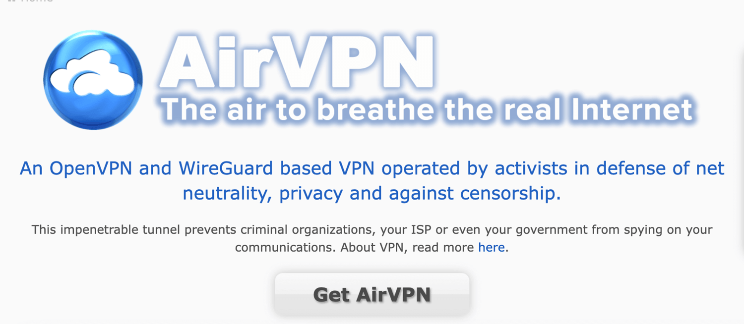 AirVPN free trial interface