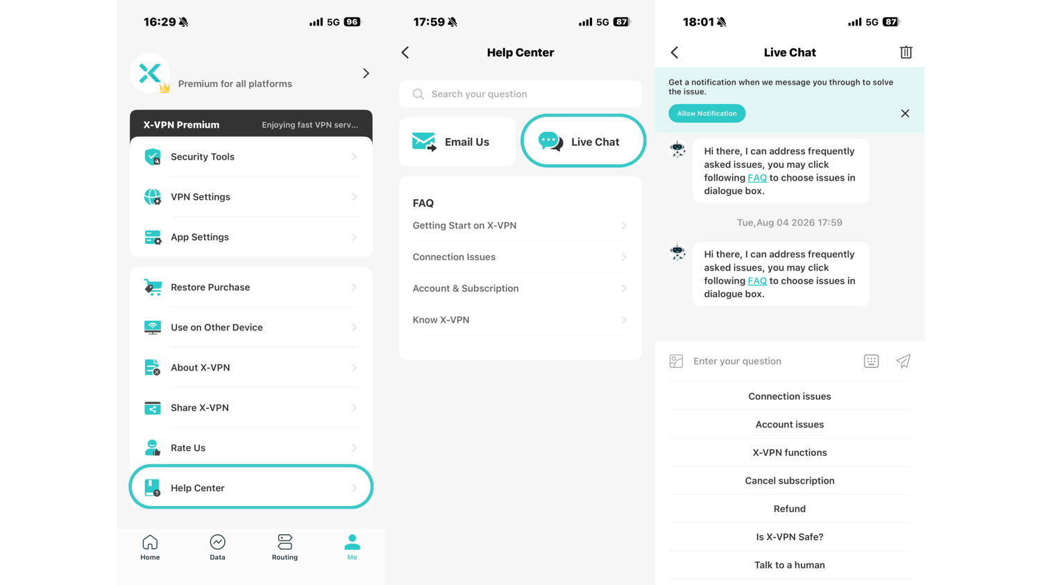live chat on mobile