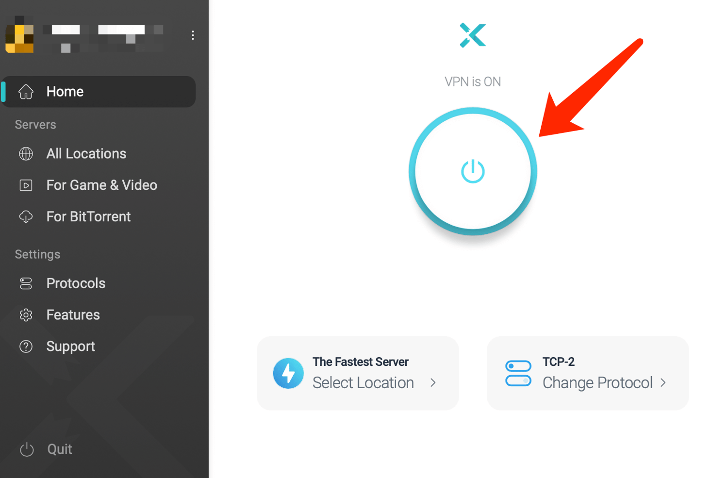 xvpn quick connect button